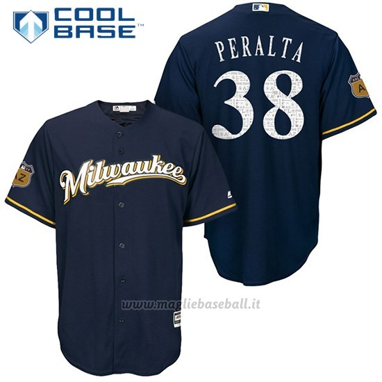 Maglia Baseball Uomo Milwaukee Brewers Wily Peralta Blu 2017 Allenamento Primaverile Cool Base Giocatore